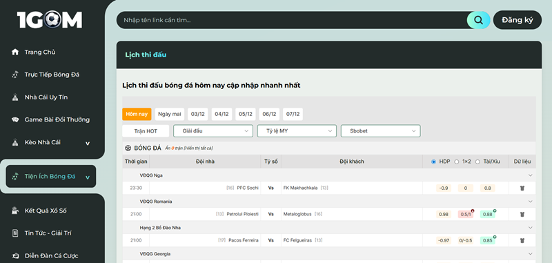 Cập nhật lịch thi đấu bóng đá cực nhanh tại 1GOM