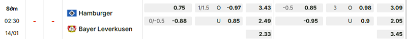 Bảng kèo mới nhất trận Hamburger SV vs Bayer Leverkusen